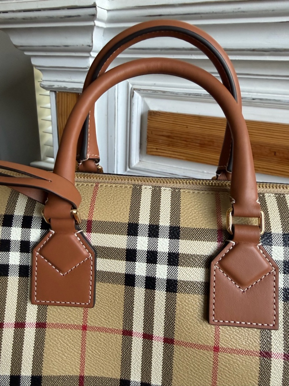 Burberry Medium Check Bowling Bag handle and shoulder carry w/ free purse charm! - Picture 2 of 16